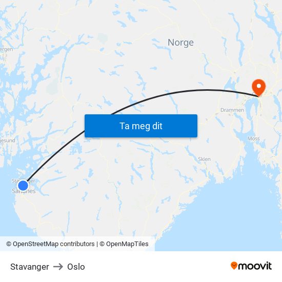 Stavanger to Oslo map