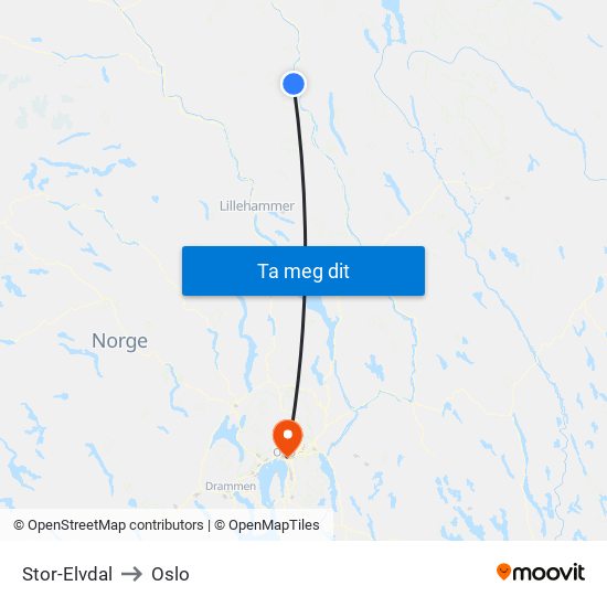 Stor-Elvdal to Oslo map