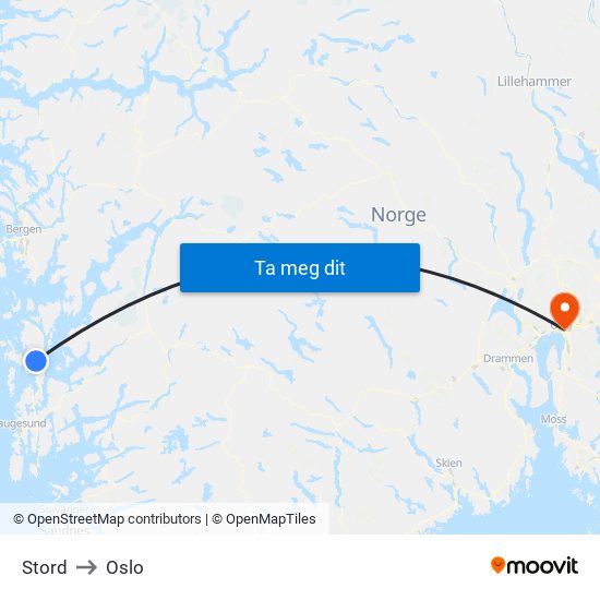 Stord to Oslo map