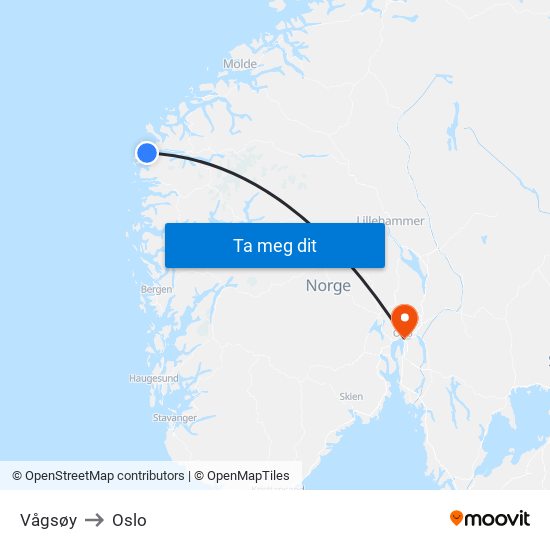 Vågsøy to Oslo map