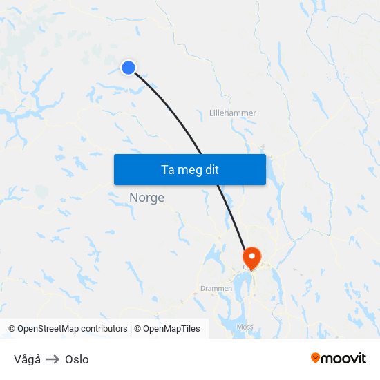 Vågå to Oslo map