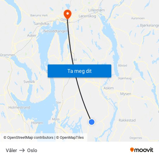 Våler to Oslo map