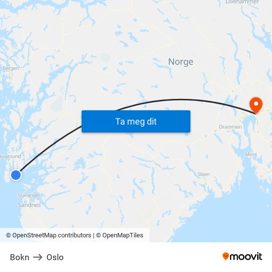 Bokn to Oslo map