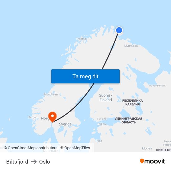 Båtsfjord to Oslo map