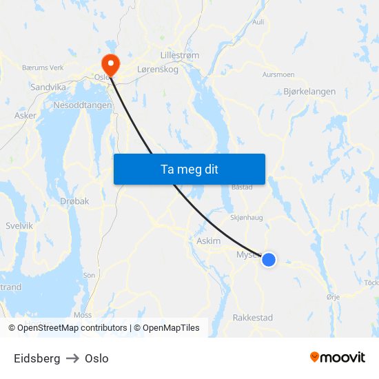 Eidsberg to Oslo map