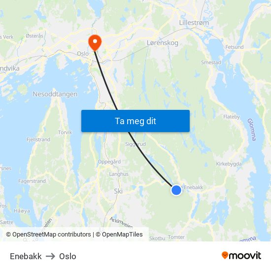 Enebakk to Oslo map