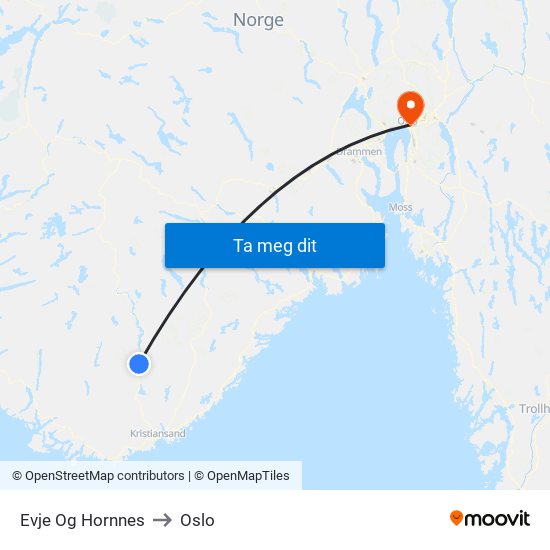 Evje Og Hornnes to Oslo map