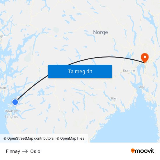 Finnøy to Oslo map