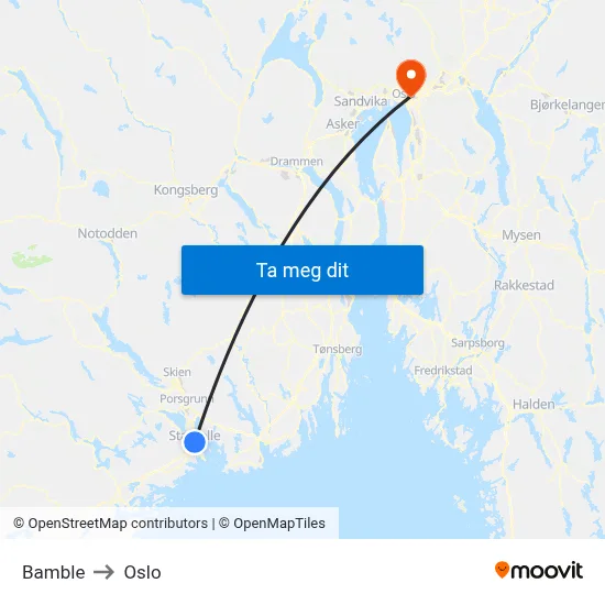 Bamble to Oslo map
