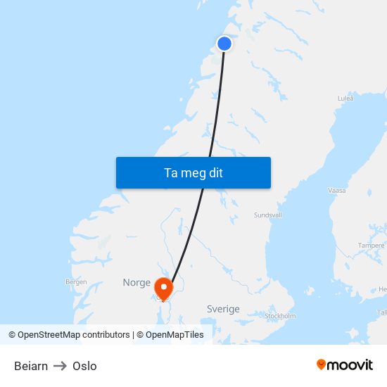 Beiarn to Oslo map