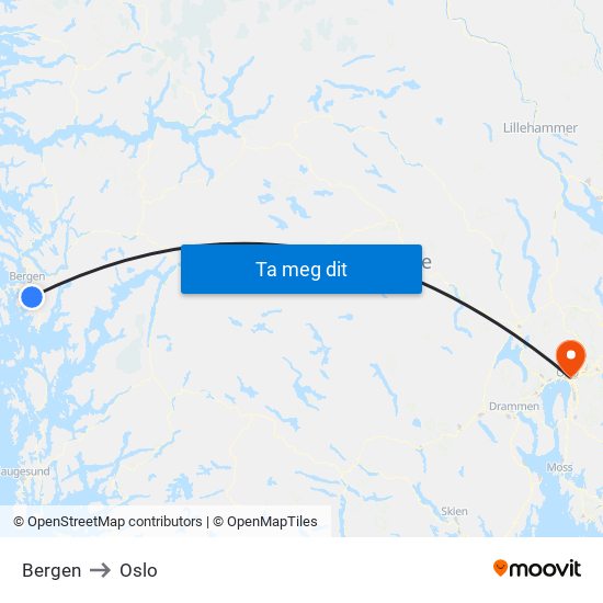 Bergen to Oslo map