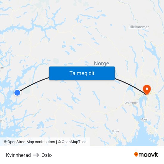 Kvinnherad to Oslo map