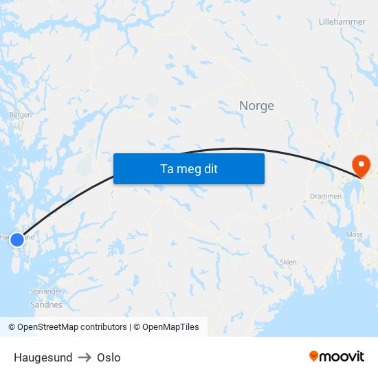 Haugesund to Oslo map