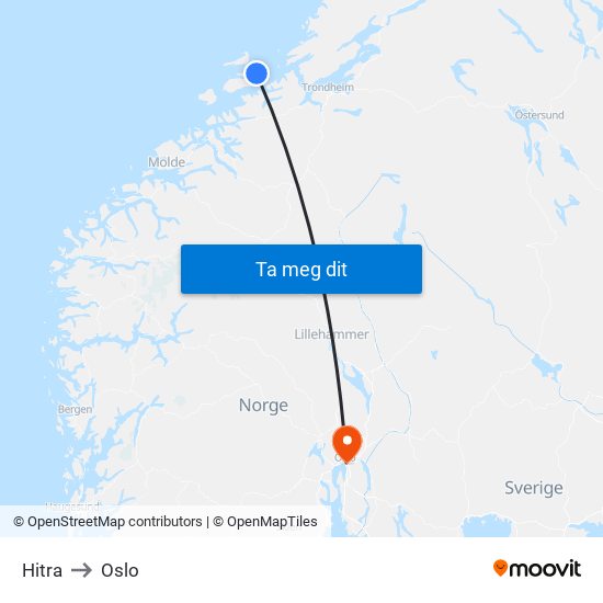 Hitra to Oslo map