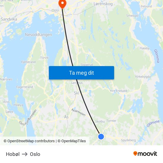 Hobøl to Oslo map