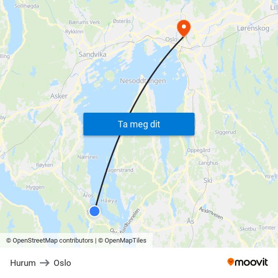 Hurum to Oslo map