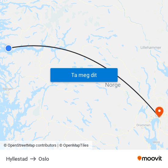 Hyllestad to Oslo map