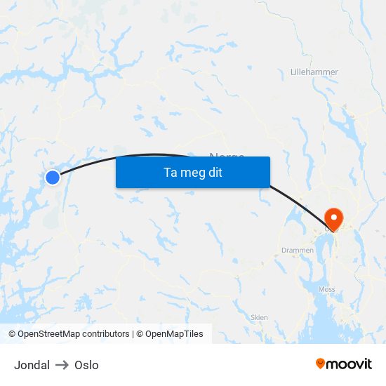 Jondal to Oslo map