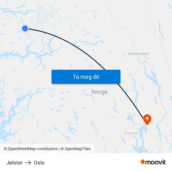 Jølster to Oslo map