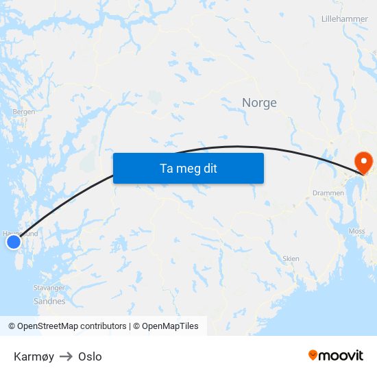 Karmøy to Oslo map