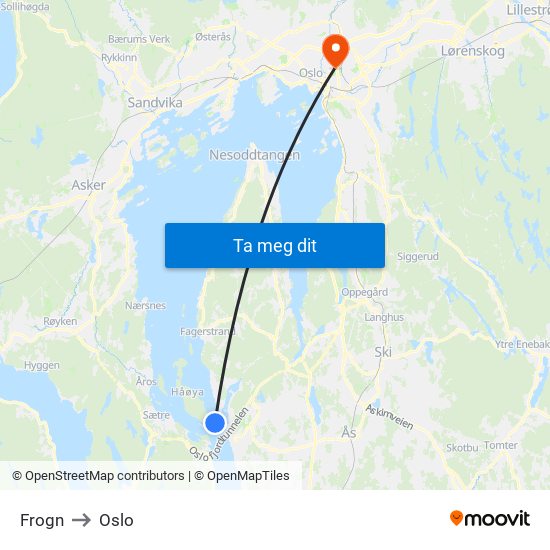 Frogn to Oslo map