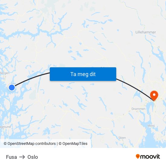 Fusa to Oslo map