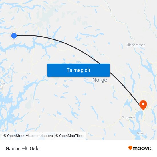 Gaular to Oslo map