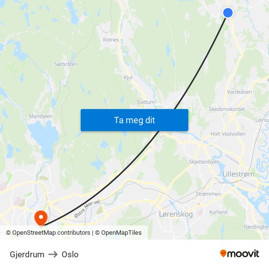 Gjerdrum to Oslo map