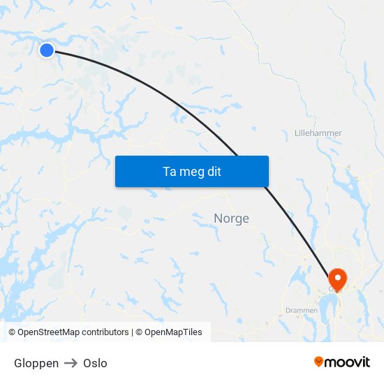 Gloppen to Oslo map