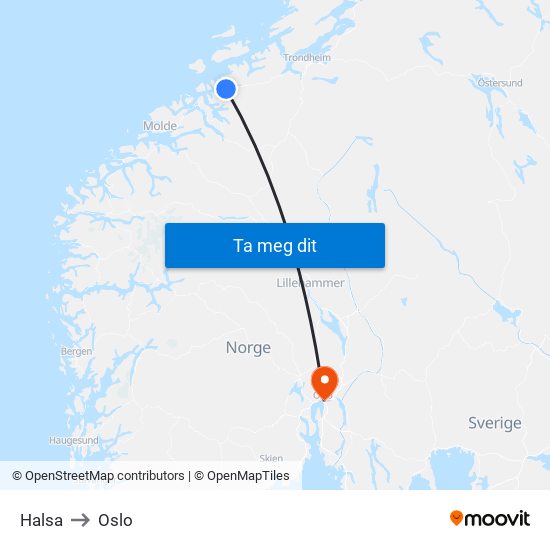 Halsa to Oslo map