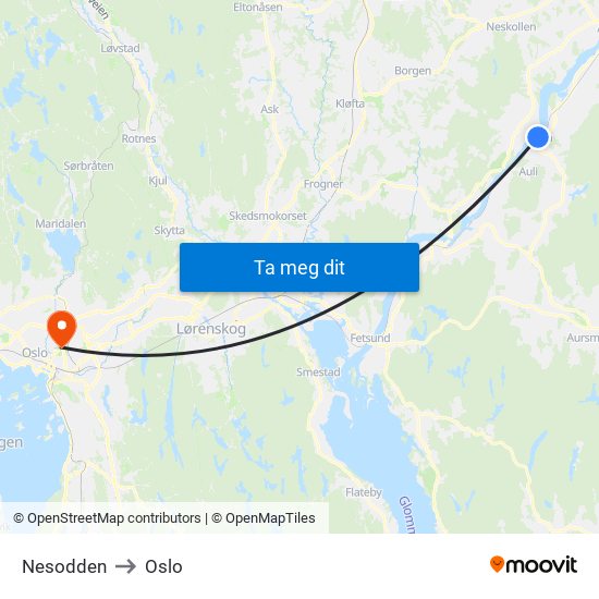 Nesodden to Oslo map