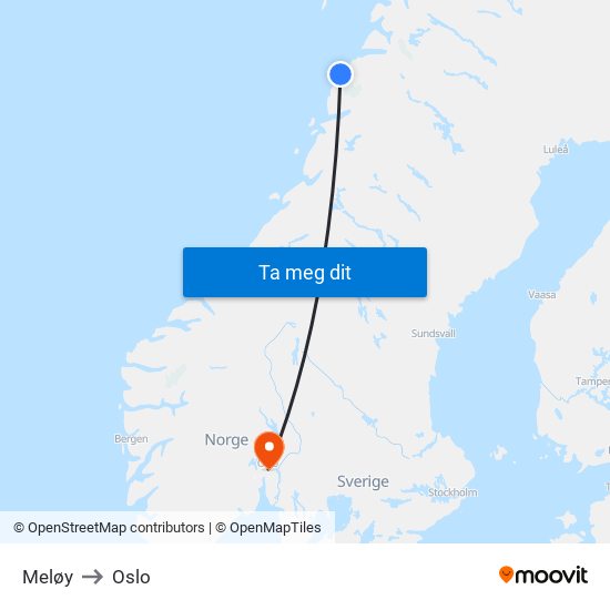 Meløy to Oslo map