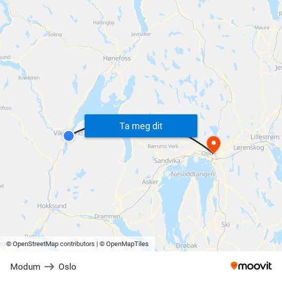 Modum to Oslo map