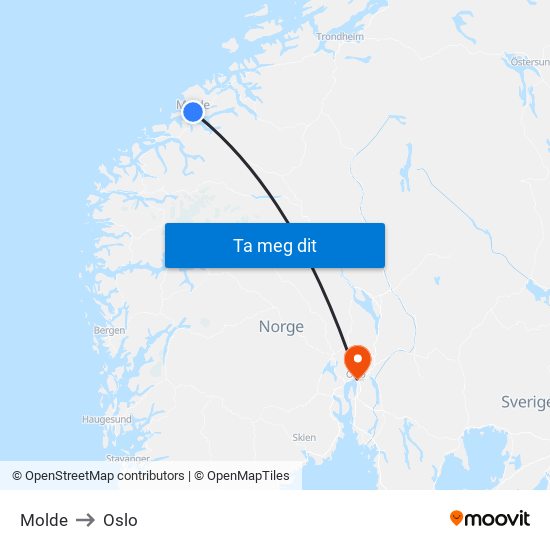 Molde to Oslo map