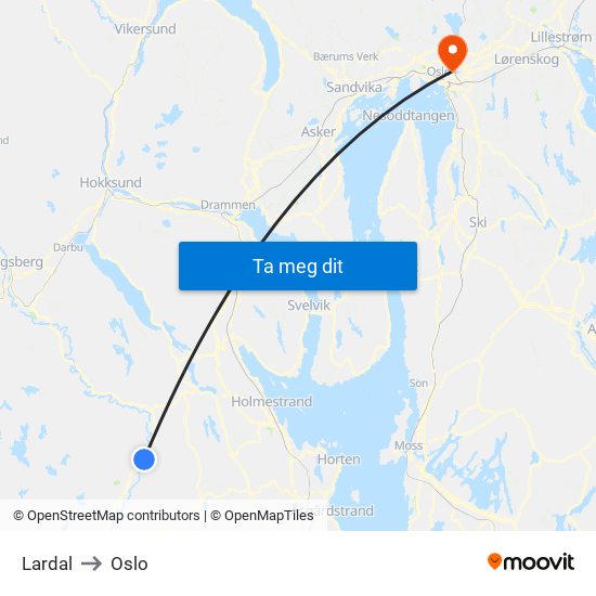 Lardal to Oslo map