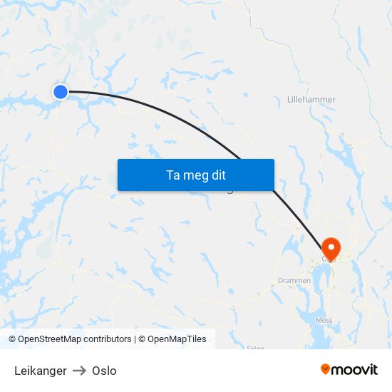 Leikanger to Oslo map