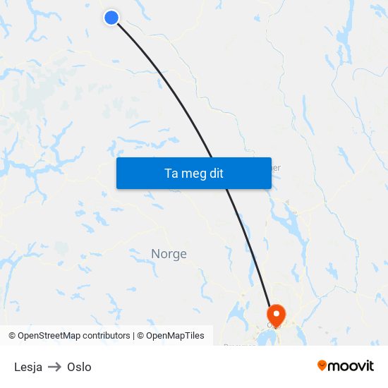 Lesja to Oslo map