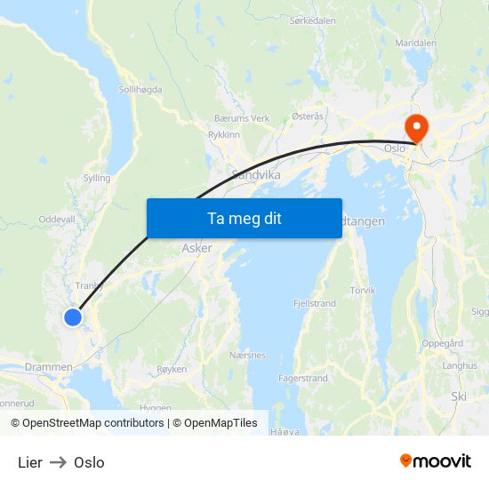 Lier to Oslo map