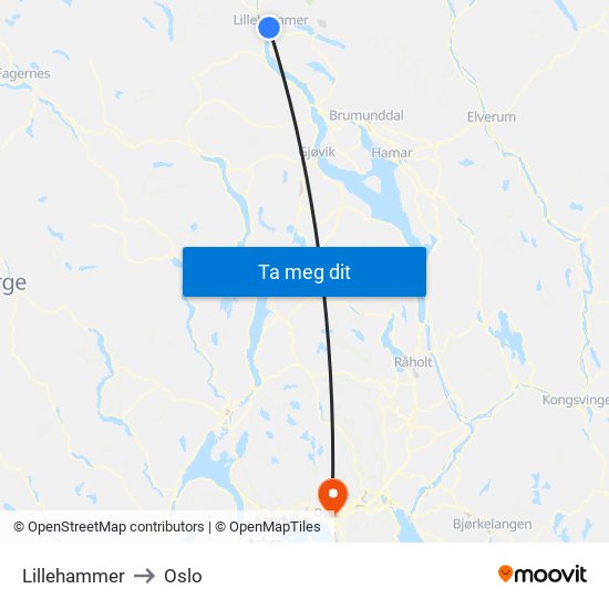 Lillehammer to Oslo map