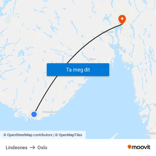 Lindesnes to Oslo map