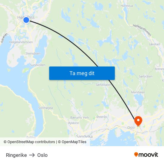 Ringerike to Oslo map