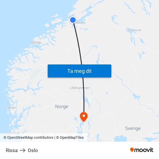Rissa to Oslo map