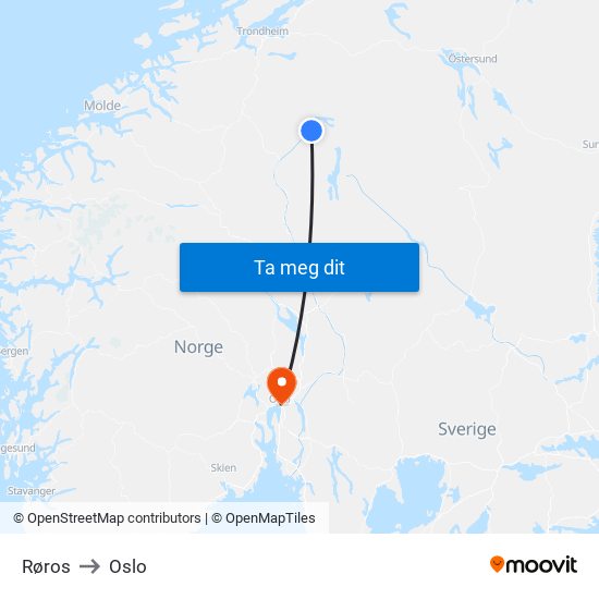 Røros to Oslo map