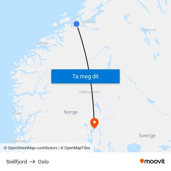 Snillfjord to Oslo map