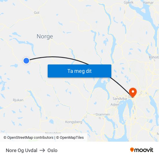 Nore Og Uvdal to Oslo map