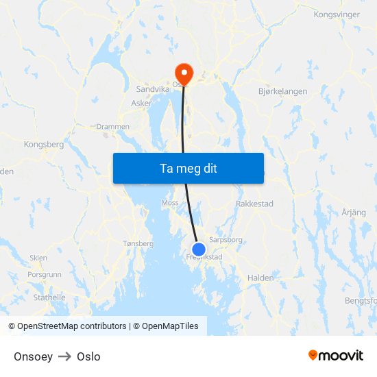 Onsoey to Oslo map