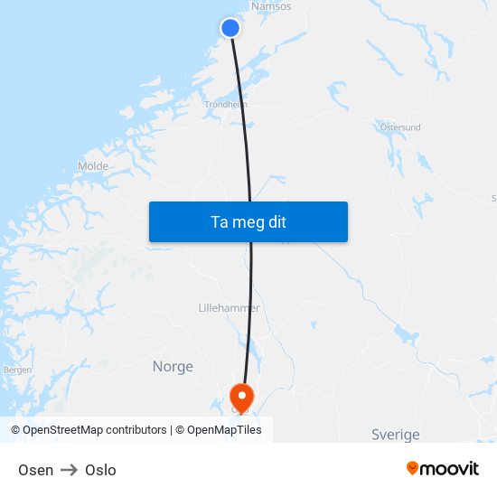 Osen to Oslo map