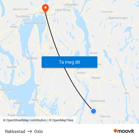 Rakkestad to Oslo map