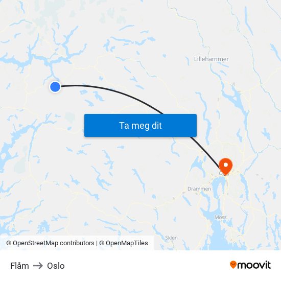 Flåm to Oslo map