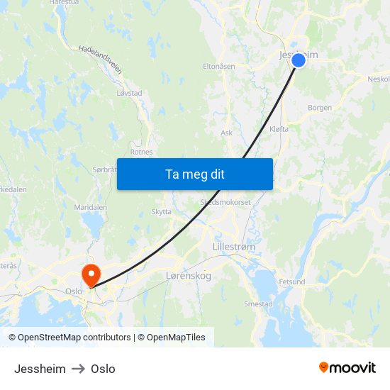 Jessheim to Oslo map